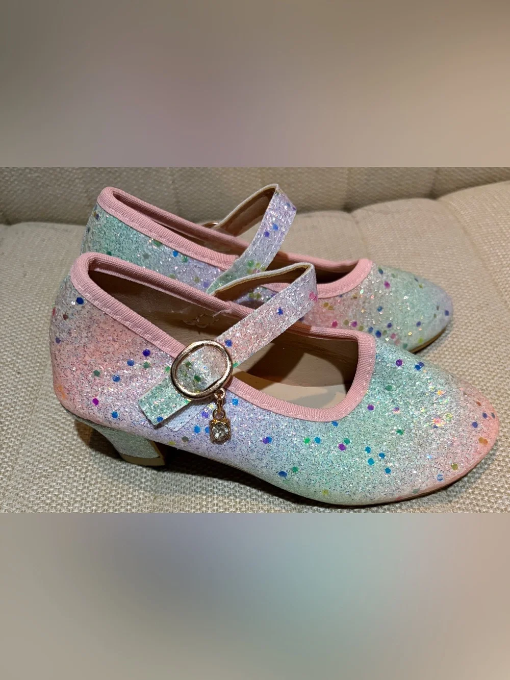 Girls Glitter Mary Jane Shoes with Pink Trim